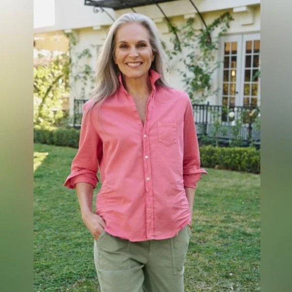 Frank & Eileen BARRY Tailored Button-Up Shirt Famous Denim Size: M Pink - Picture 11 of 16